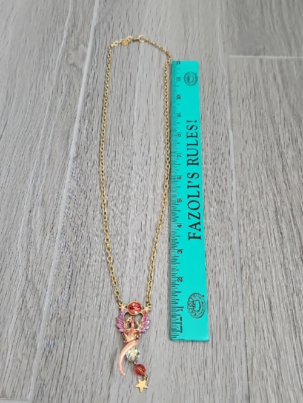 Gold-Tone Pendant Necklace with Pink and Orange Accents - Picture 3 of 3